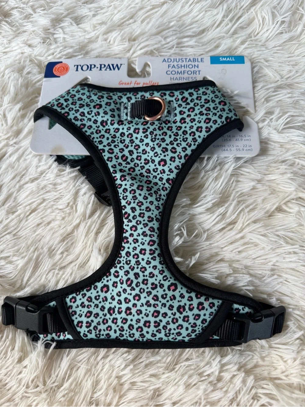 Top Paw Leopard Print Dog Harness with Rose Gold D-Ring